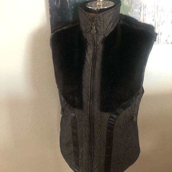Emmegi Ski Vest Faux Fur Brown Winter Vest Animal Print - Picture 2 of 10